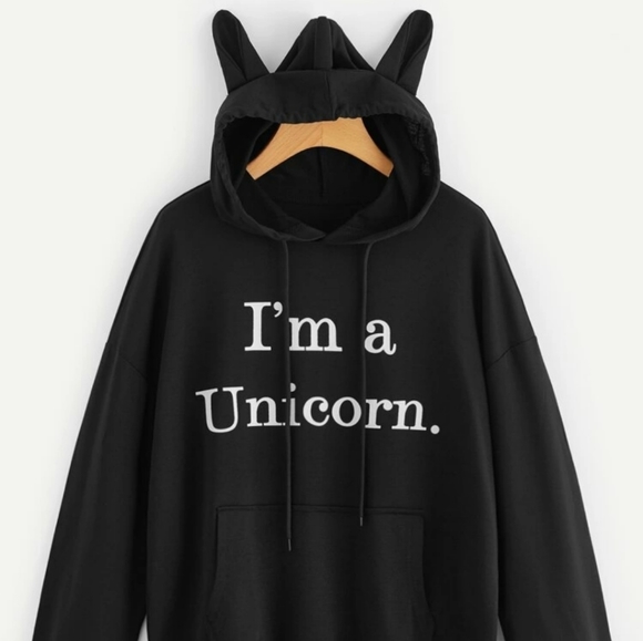 Tops - BLACK HOODIE UNICORN SWEATER